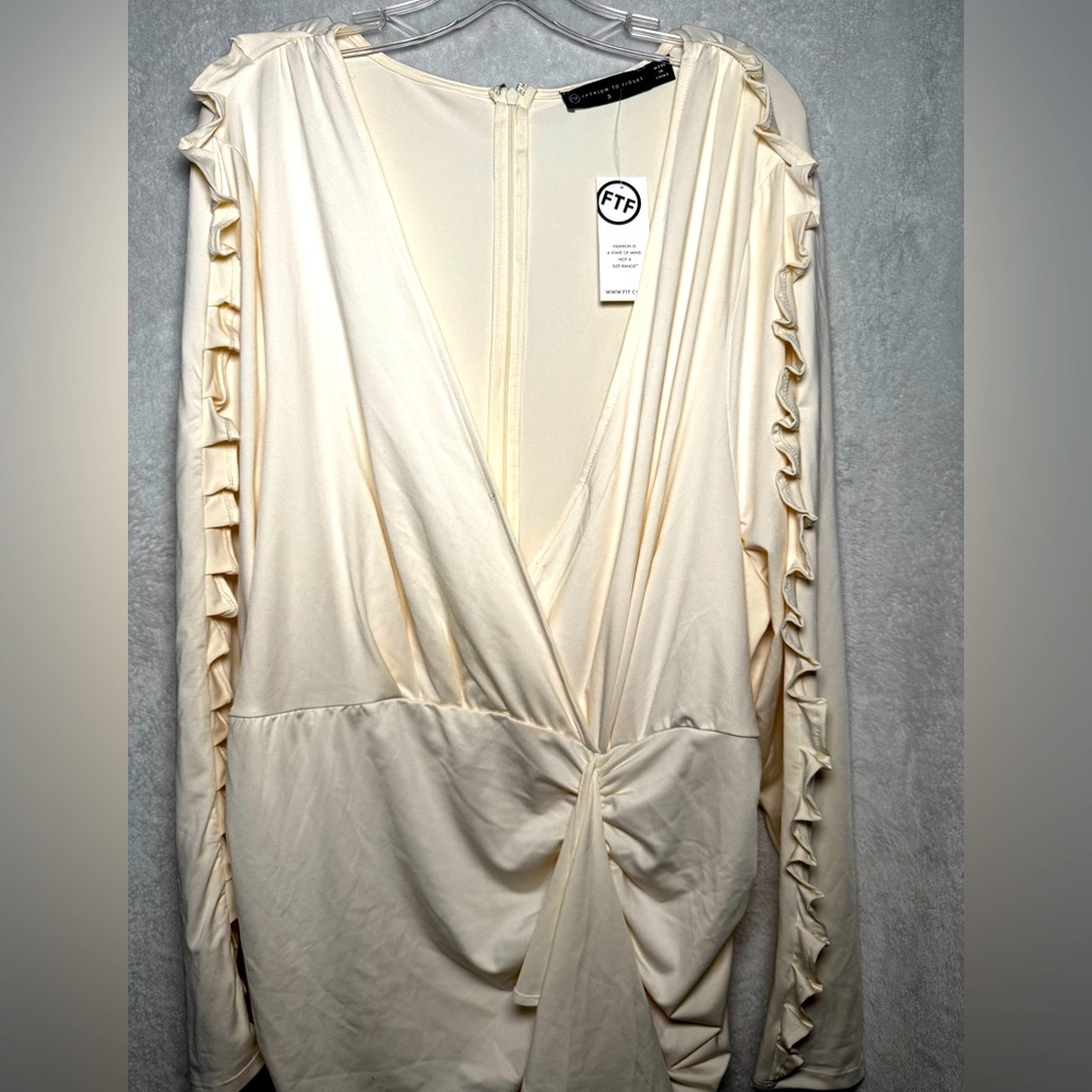 Cream Colored Party Dress w/ Ruffle Sleeves